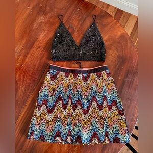 Free people sequined top and Anthropologie sequined skirt